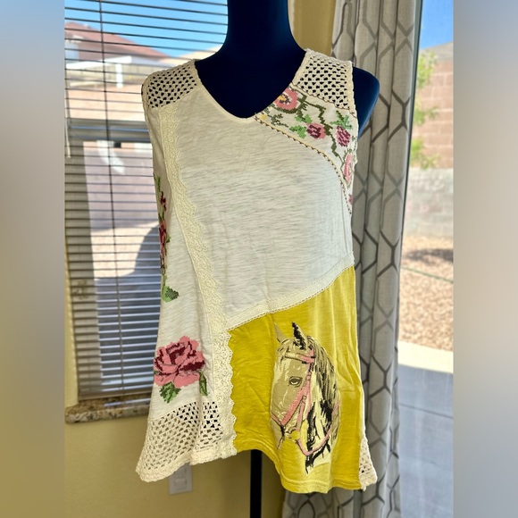 EUC Double D Ranchwear Horse & Flower A-Line Cottagecore Sleeveless Top - Picture 5 of 14